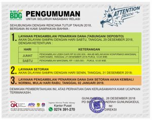 Pengumuman Pelayanan Tutup Tahun 2018